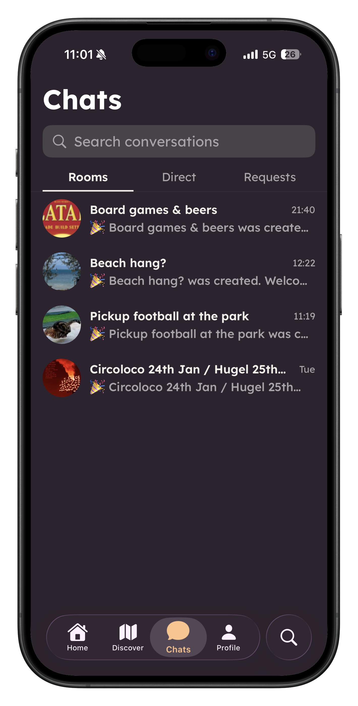 Eventi Experience screen